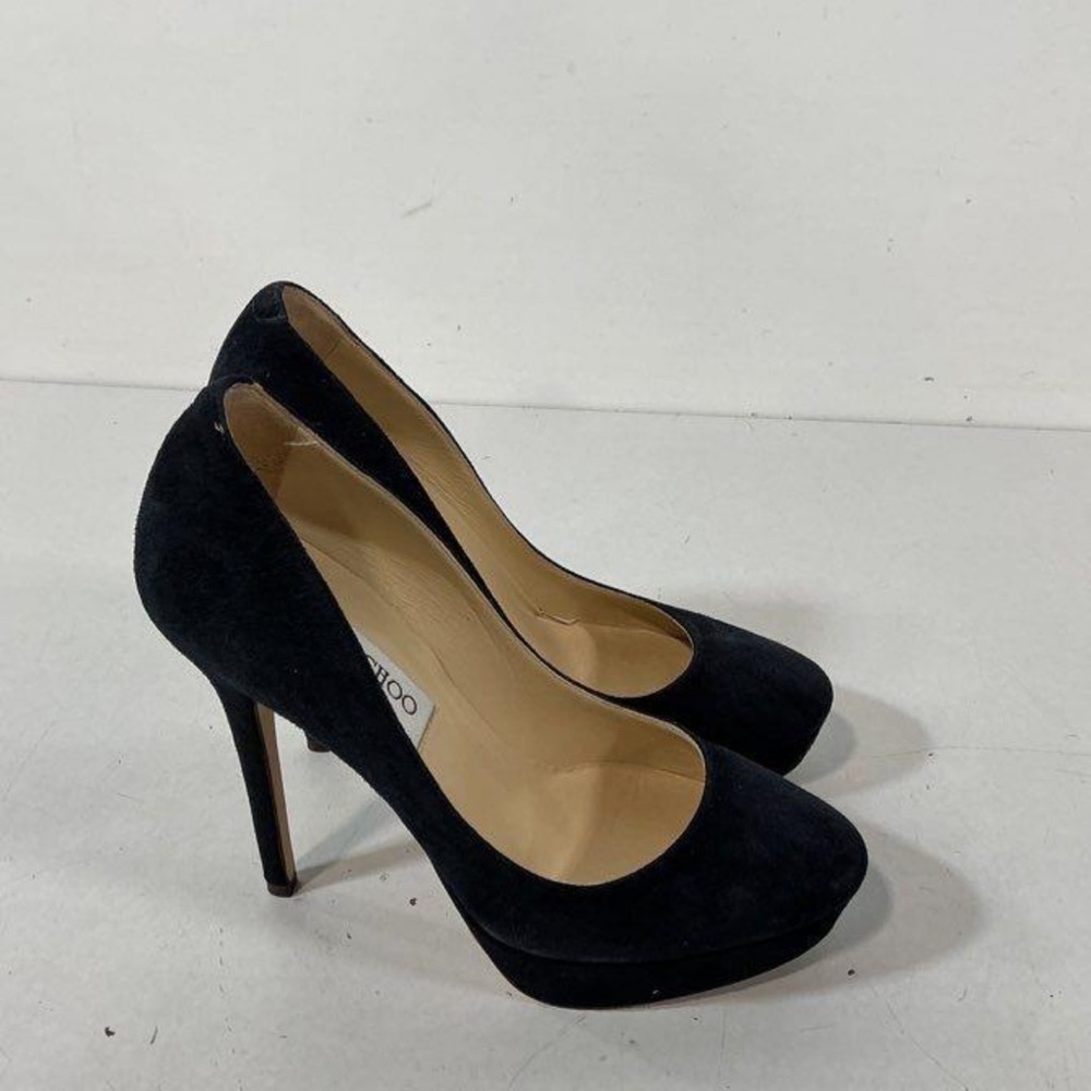 Women’s Jimmy Choo Navy Suede Round-Toe Platform High Heels Size 36.5